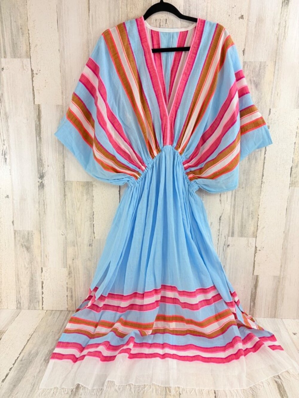 Lemlem Size M Yeshi Plunge Neck Dress Caftan Blue